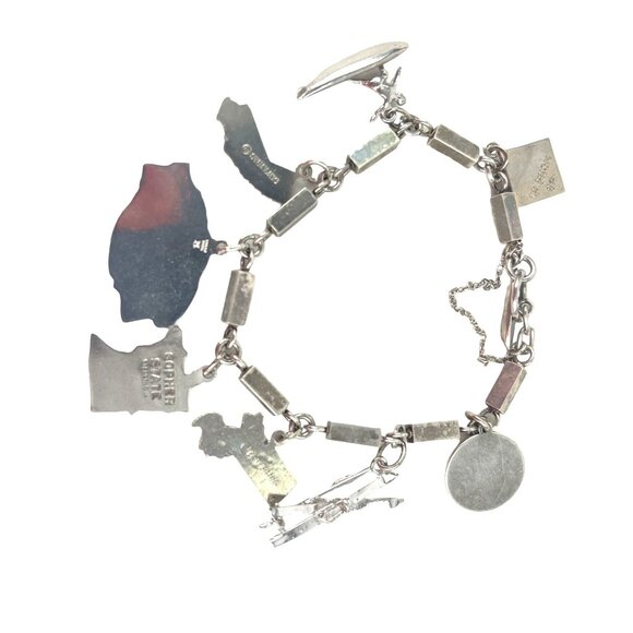 Vintage Silver Tone State Charm Bracelet With Enamel Accents & Unique Charms - Picture 6 of 7